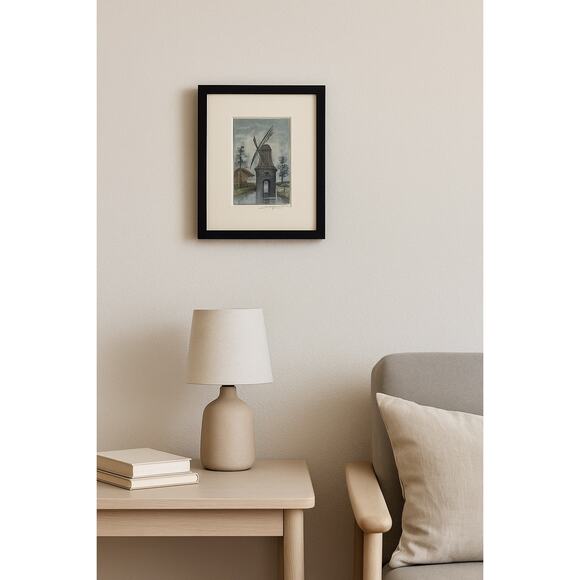 Bouquett — Hand-Colored Etching Windmill & Canal European Scene Signed - Picture 3 of 5